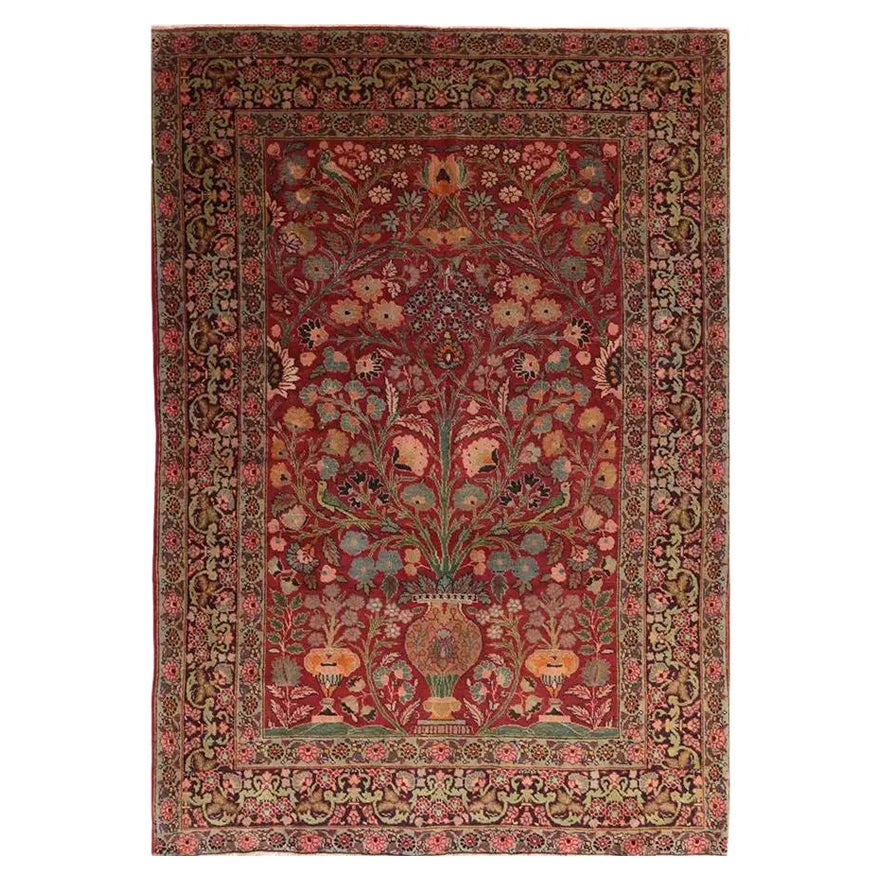 1940s Persian Tabriz Wool Area Rug, Hand-Knotted Floral Medallion Rug, 4′2″ × 6' For Sale