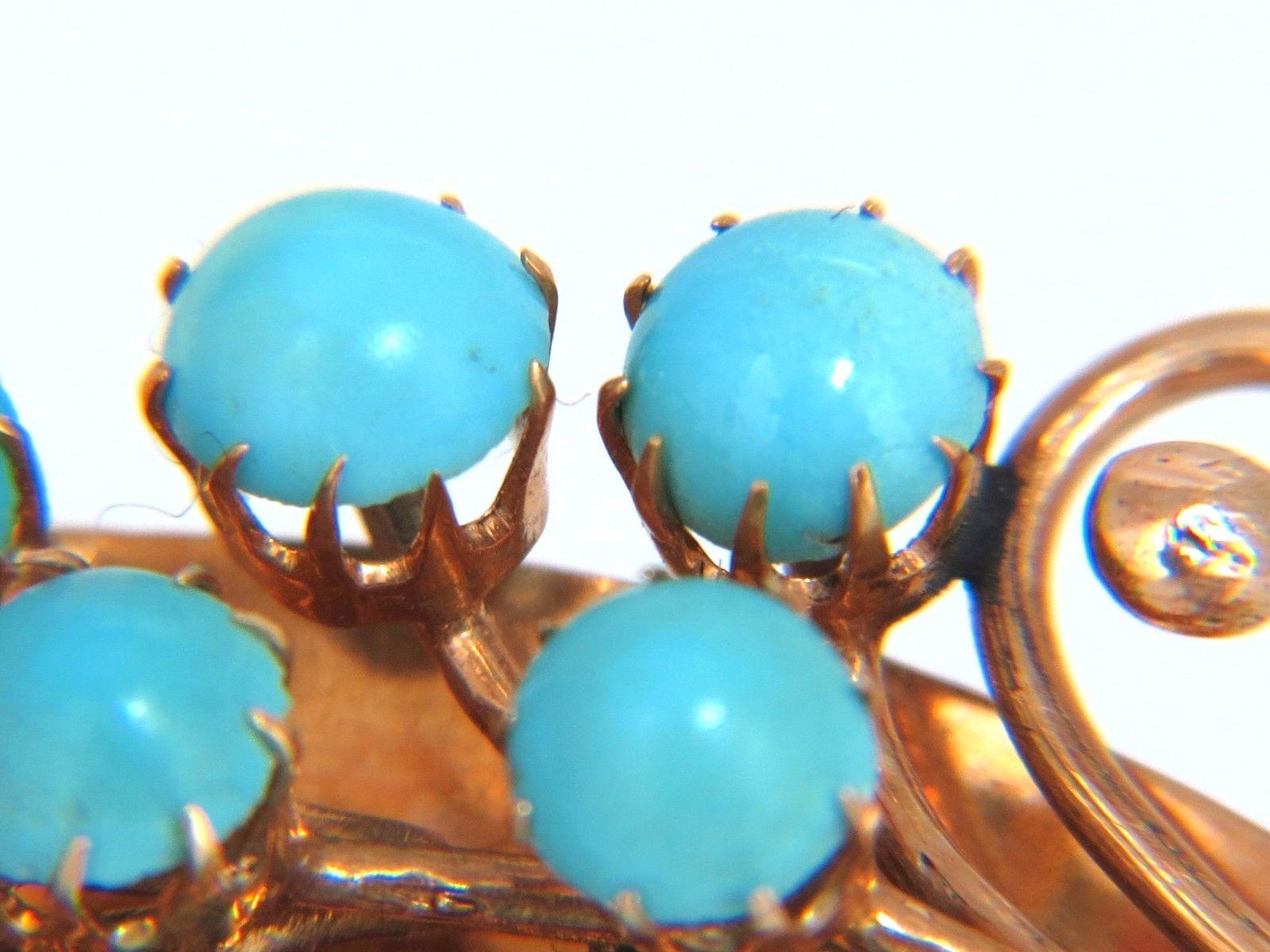 1940s Persian Turquoise Leaf Pin Handmade 14 Karat Rose Gold In Excellent Condition In New York, NY