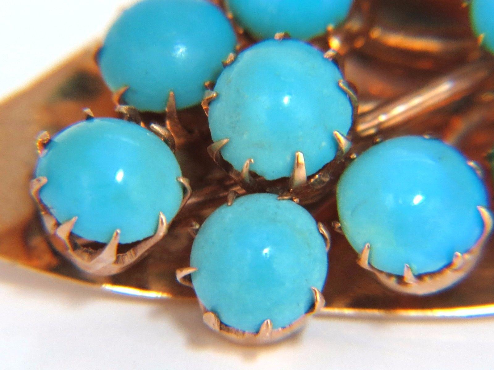 Women's or Men's 1940s Persian Turquoise Leaf Pin Handmade 14 Karat Rose Gold For Sale