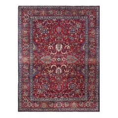 1940s Persian Yazd Wool Area Rug, Hand-Knotted Floral Medallion Rug, 9′10″×13'