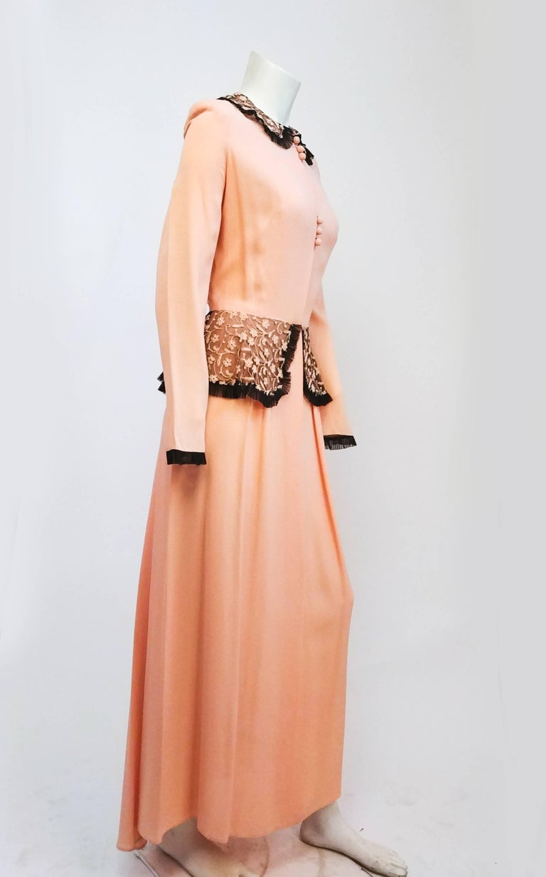 1940s Black Peplum Dress with Lace Collar and Cuffs