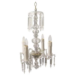 1940s Petite Antique Baccarat Bohemian 4-Light Clear Crystal Chandelier