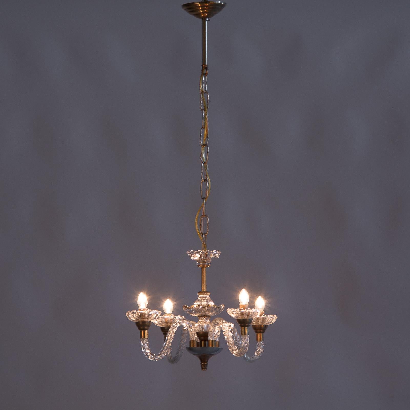 1940s Petite Murano Glass 4-Light Chandelier by Barovier In Good Condition In Austin, TX