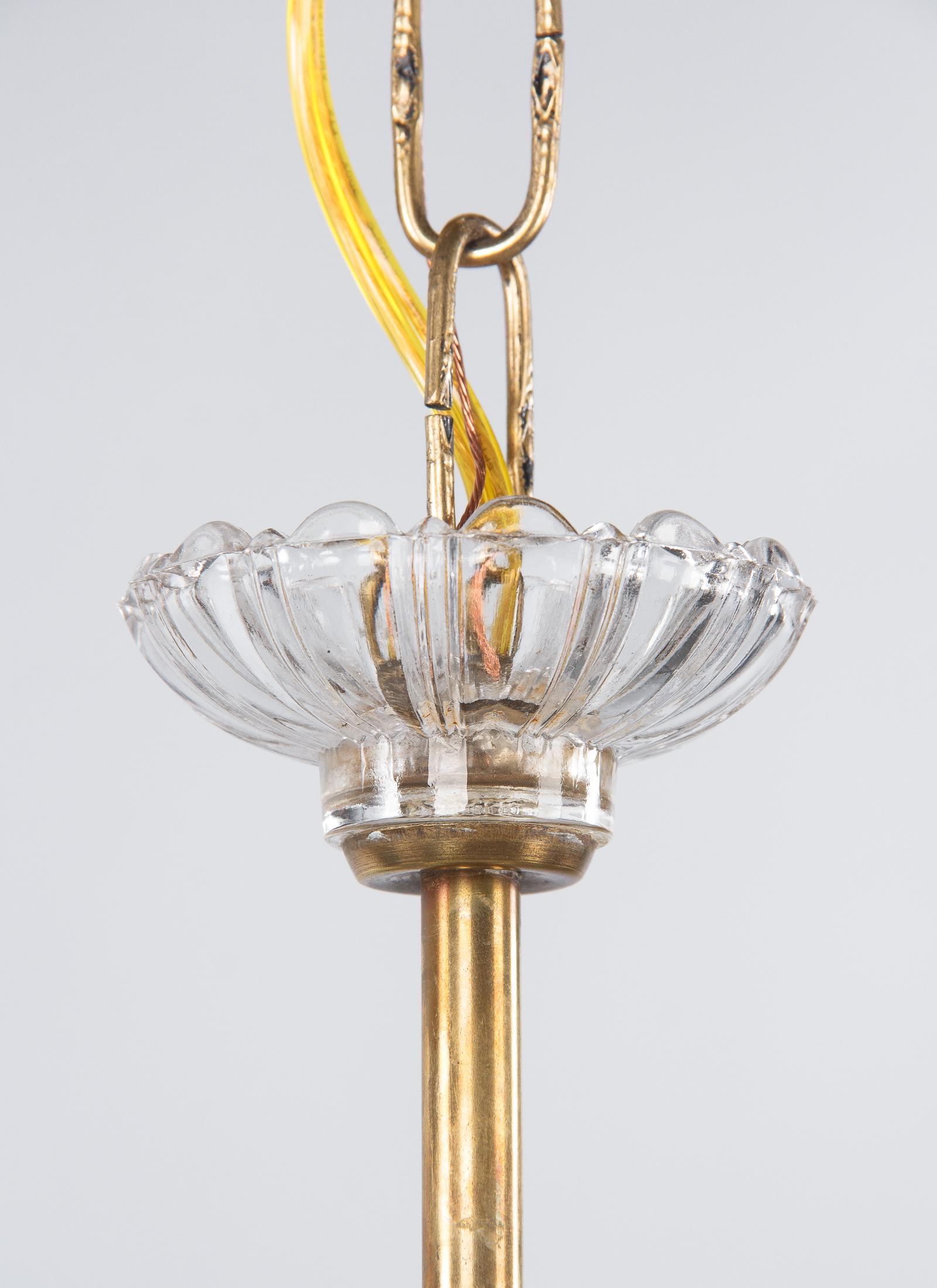Brass 1940s Petite Murano Glass 4-Light Chandelier by Barovier