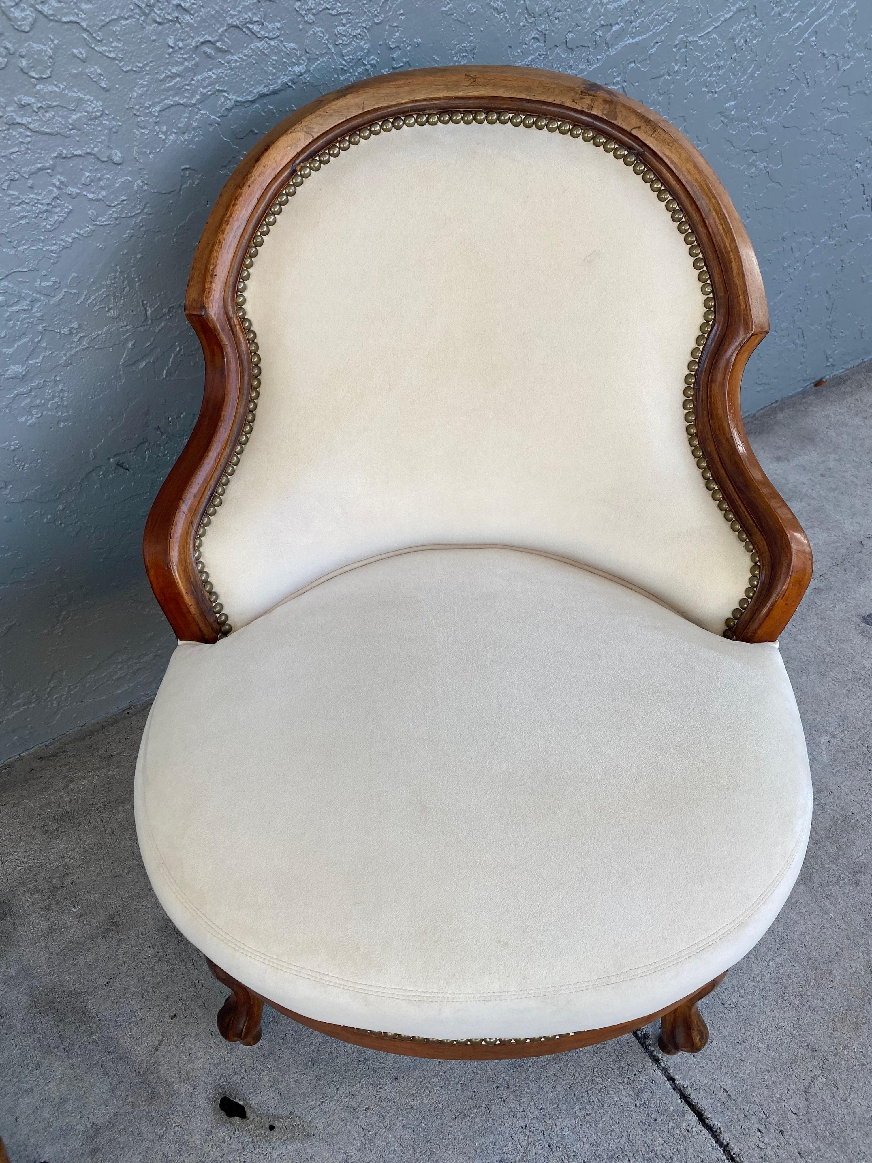 1940s Petite Nailhead Spoon Curved Rounded Slipper Chairs, Set of 2 For Sale 4