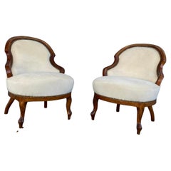 1940s Petite Nailhead Spoon Curved Rounded Slipper Chairs, Set of 2