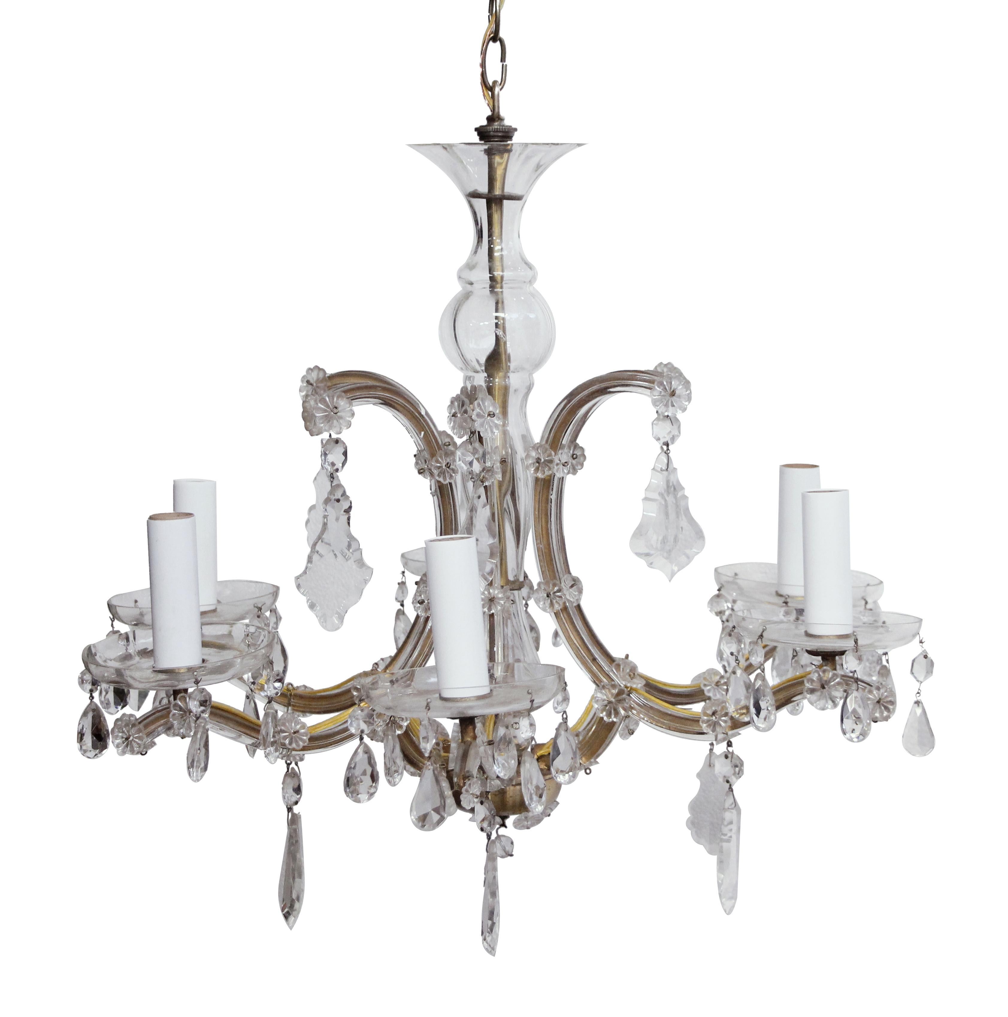 Clear crystal Marie Therese style chandelier with six arms from the 1940s. Please note, this item is located in our Los Angeles location.

