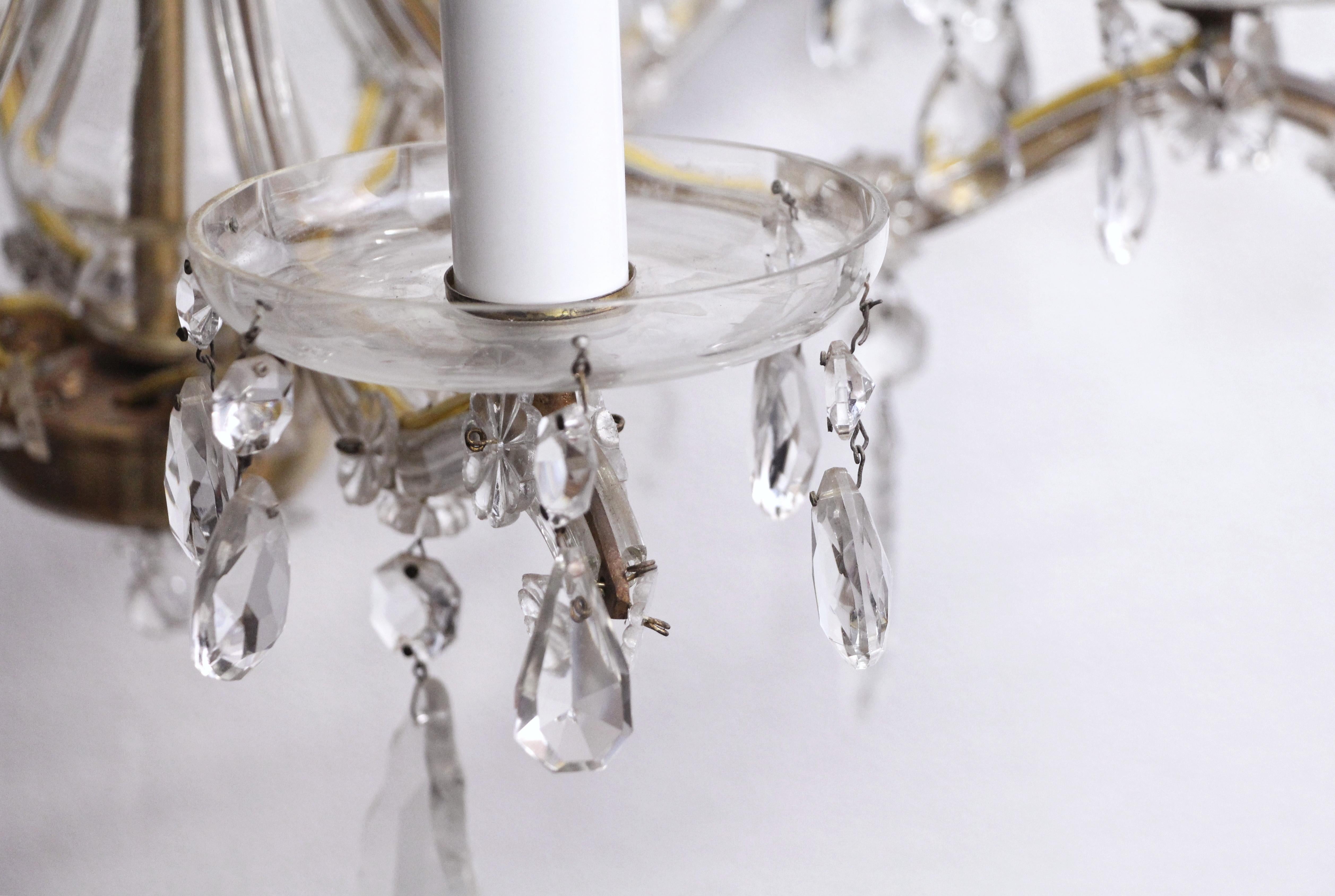 1940s Petite Six-Arm Marie Therese Chandelier Crystals In Good Condition For Sale In Los Angeles, CA