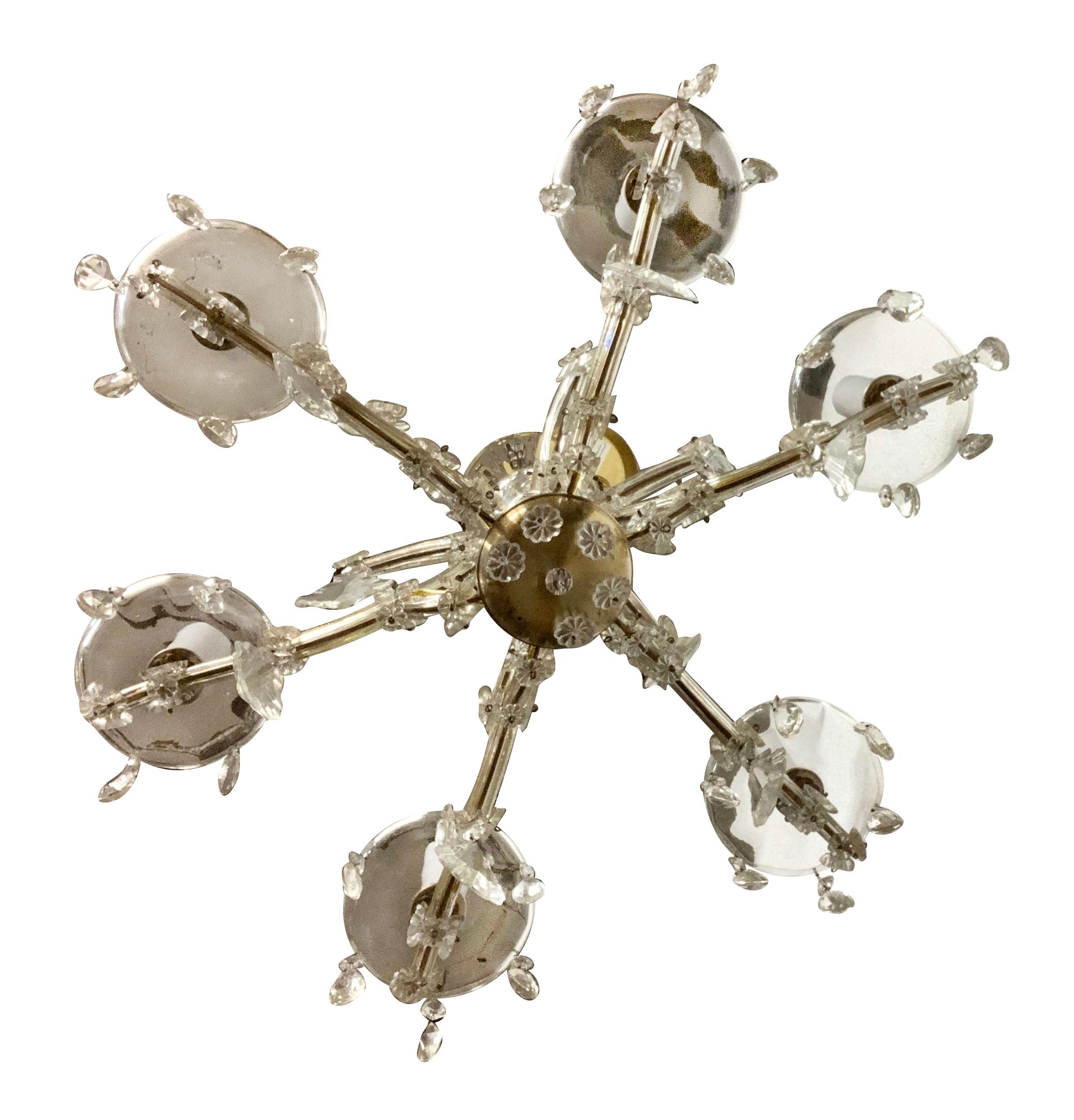 1940s Petite Six-Arm Marie Therese Chandelier Crystals For Sale 1