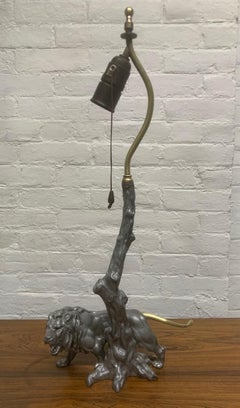 1940s Pewter and Bronze Lion Lamp