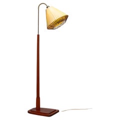 Stehlampe aus Kiefernholz aus den 1940er Jahren mit Sockel aus Kiefernholz und mit Polyesterband umwickeltem Lampenschirm