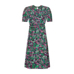1940s Pink and Green Rayon Floral Tea Dress