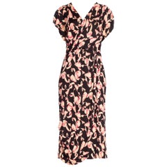 1940's Pink Pencil Shaving Print Jersey Dress With Wrap Skirt