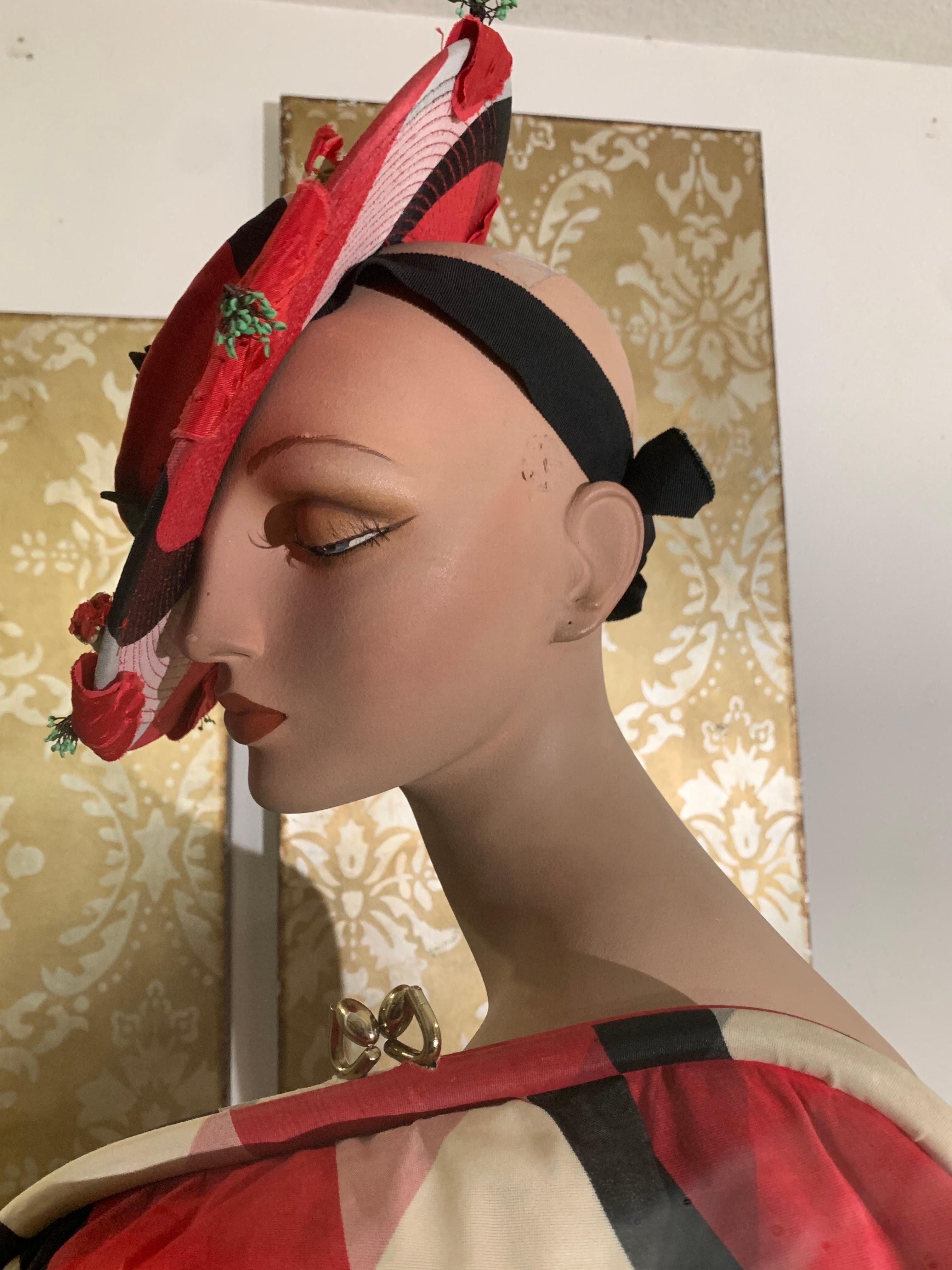 1940s Pink Red and Black Shadow Plaid Tilt Hat and Clutch Handbag Ensemble For Sale 6