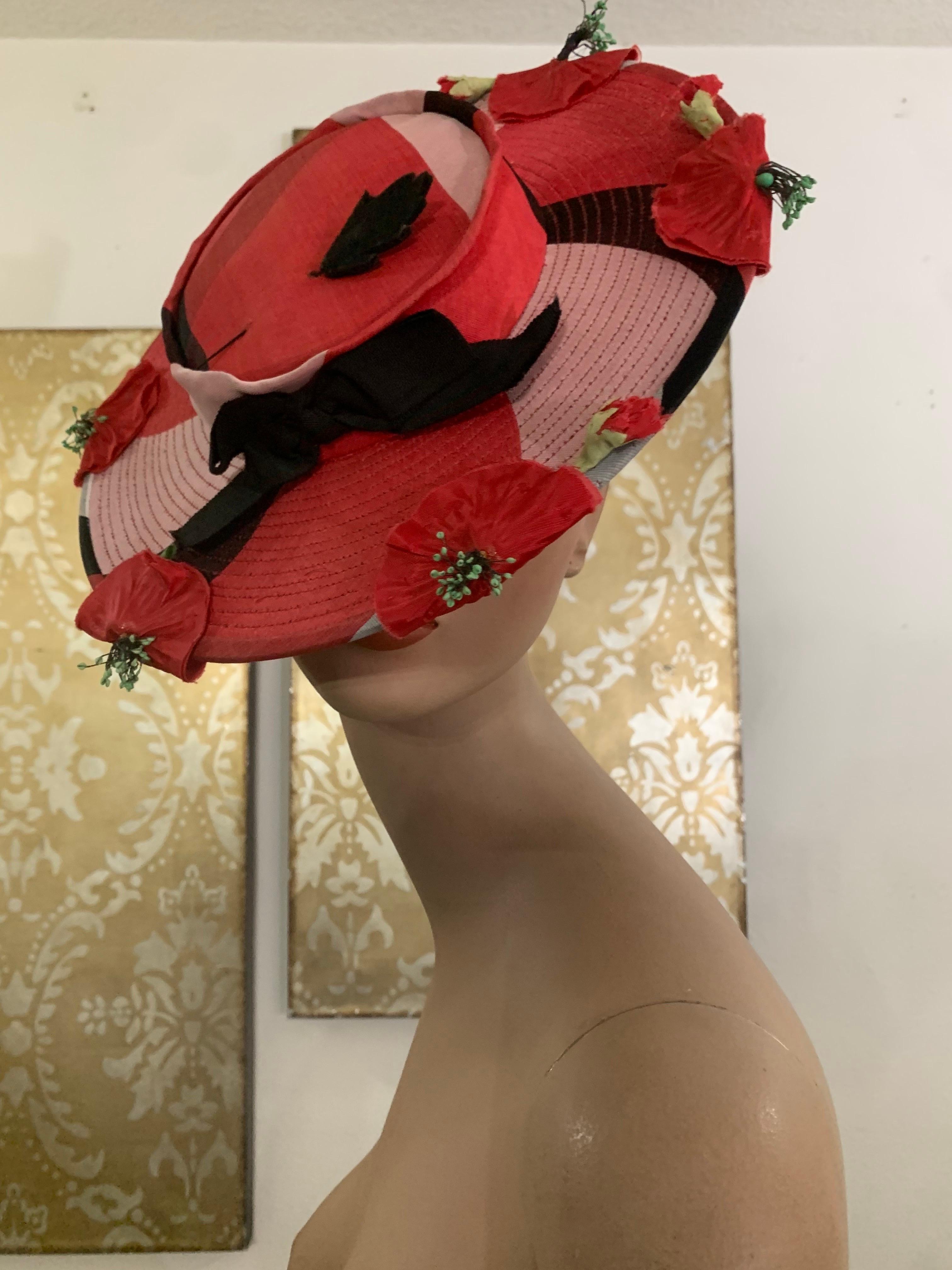 1940s Pink Red and Black Shadow Plaid Tilt Hat and Clutch Handbag Ensemble For Sale 7