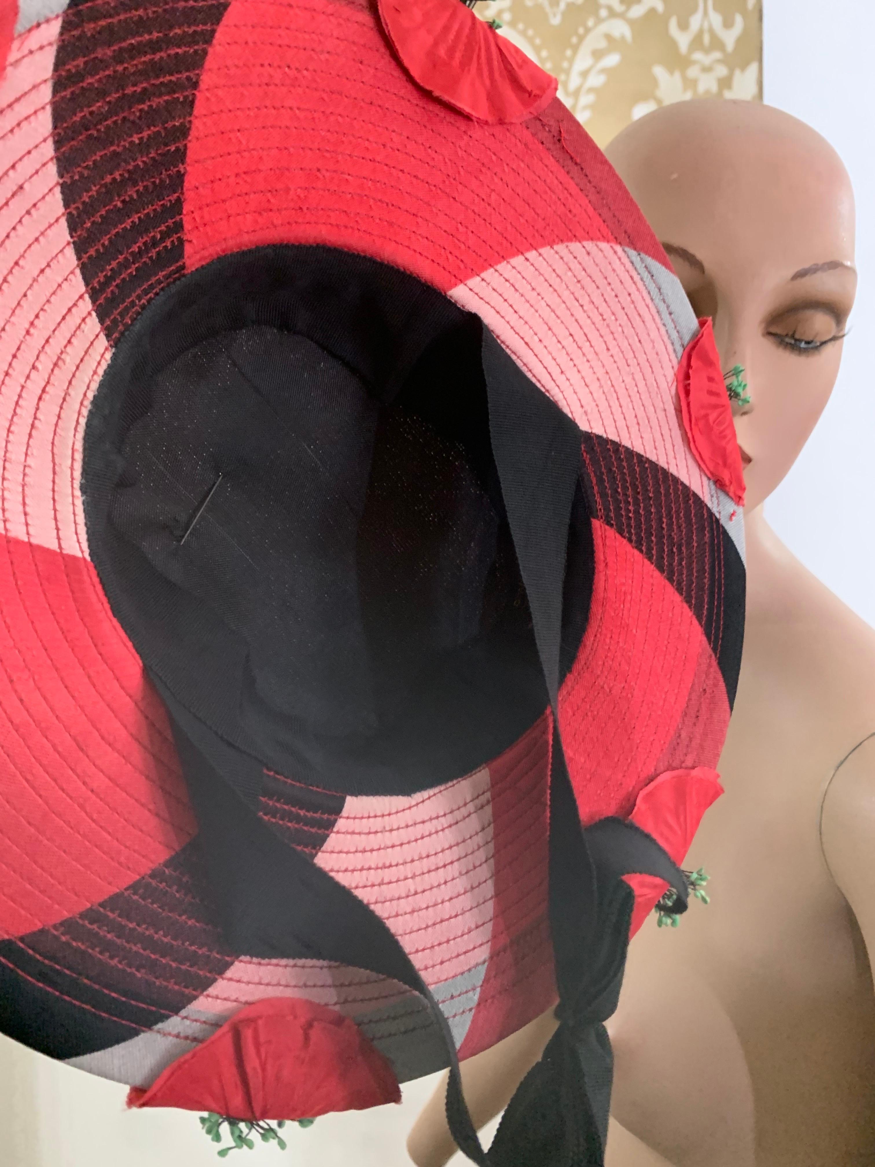 1940s Pink Red and Black Shadow Plaid Tilt Hat and Clutch Handbag Ensemble For Sale 8