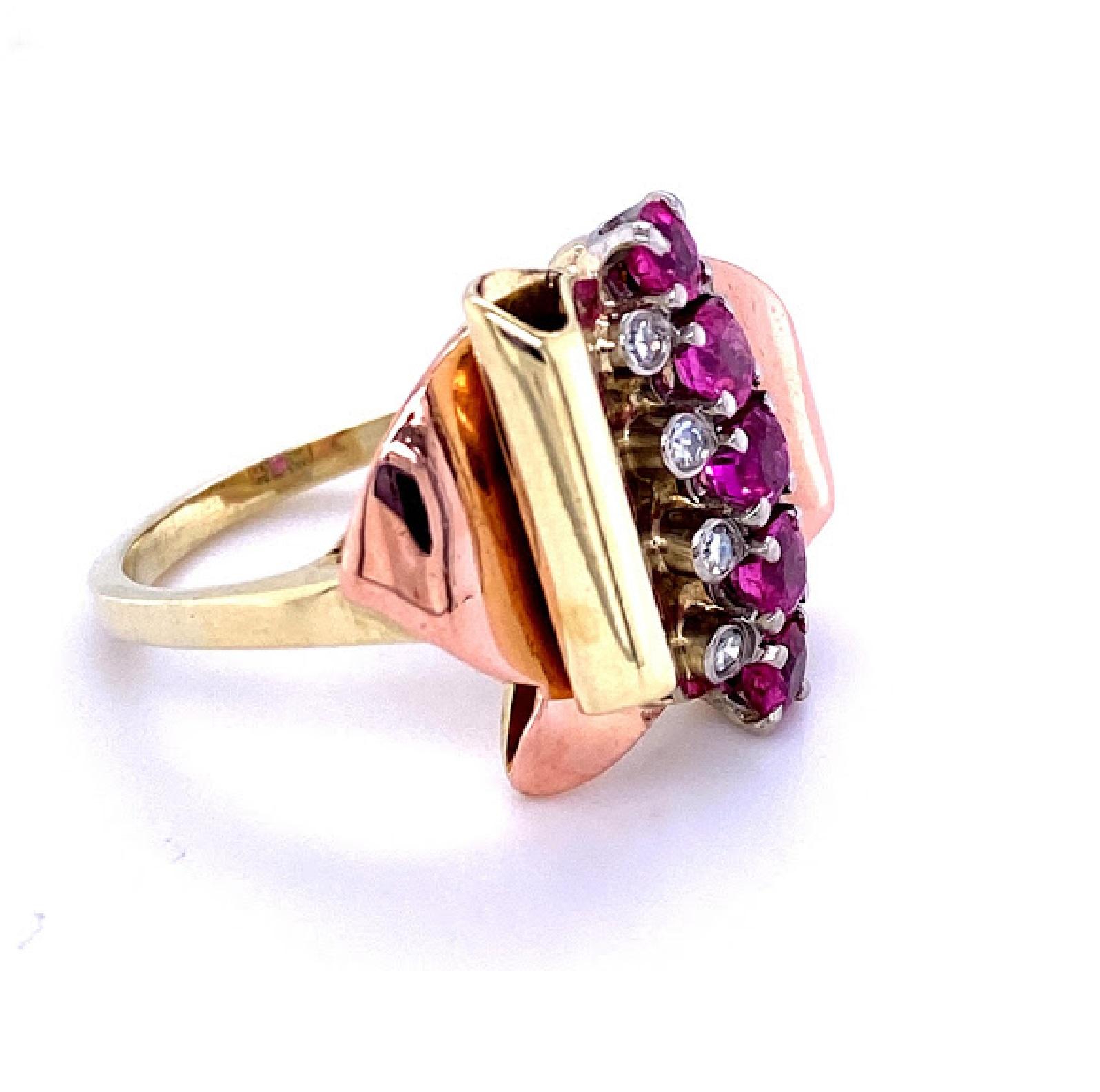 Retro 1940s Pink Sapphire and Diamond Ring