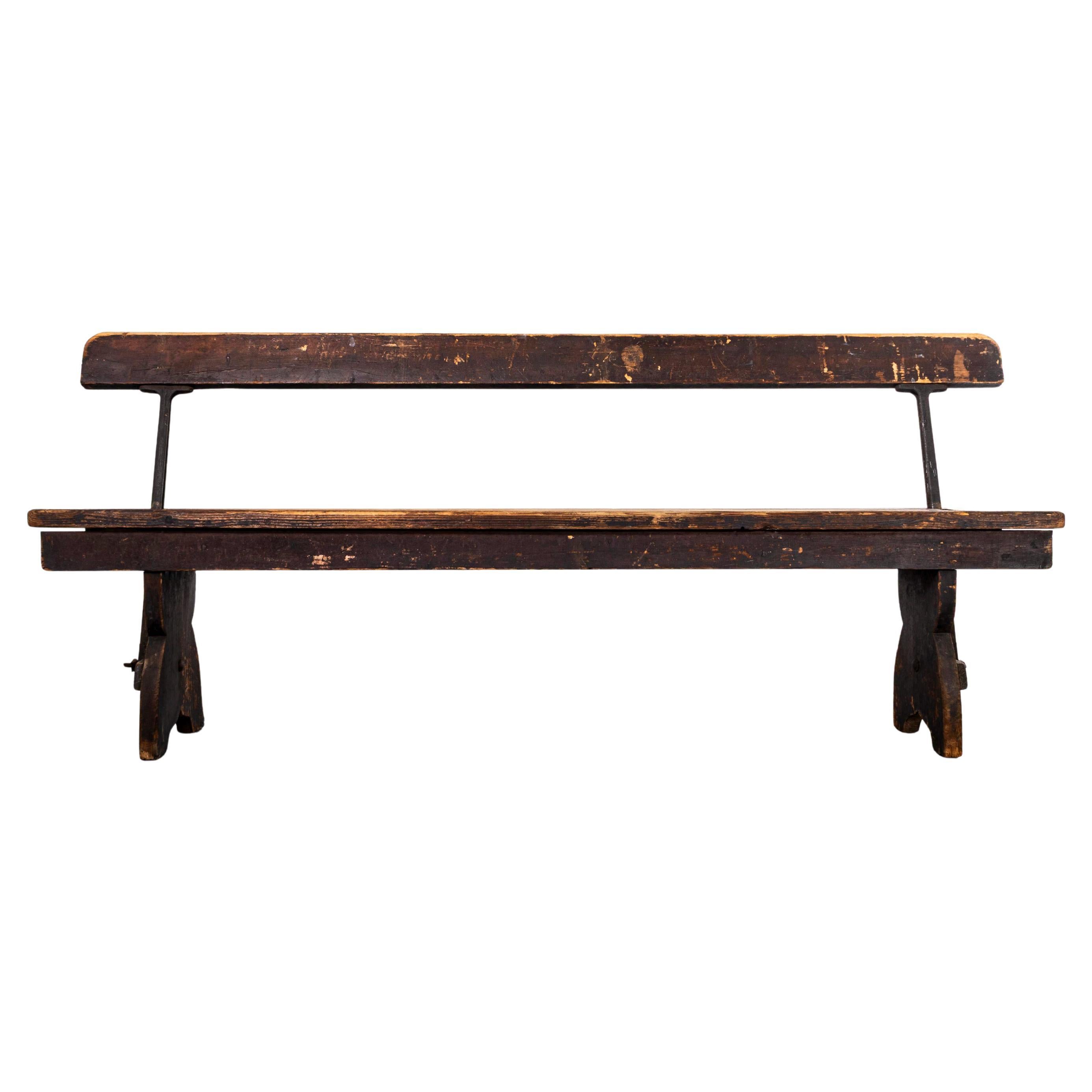 1940
s Pitch Pine English Cast Metal Railway Bench