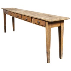 1940's Pitch Pine French Long Console Table, Five Drawer