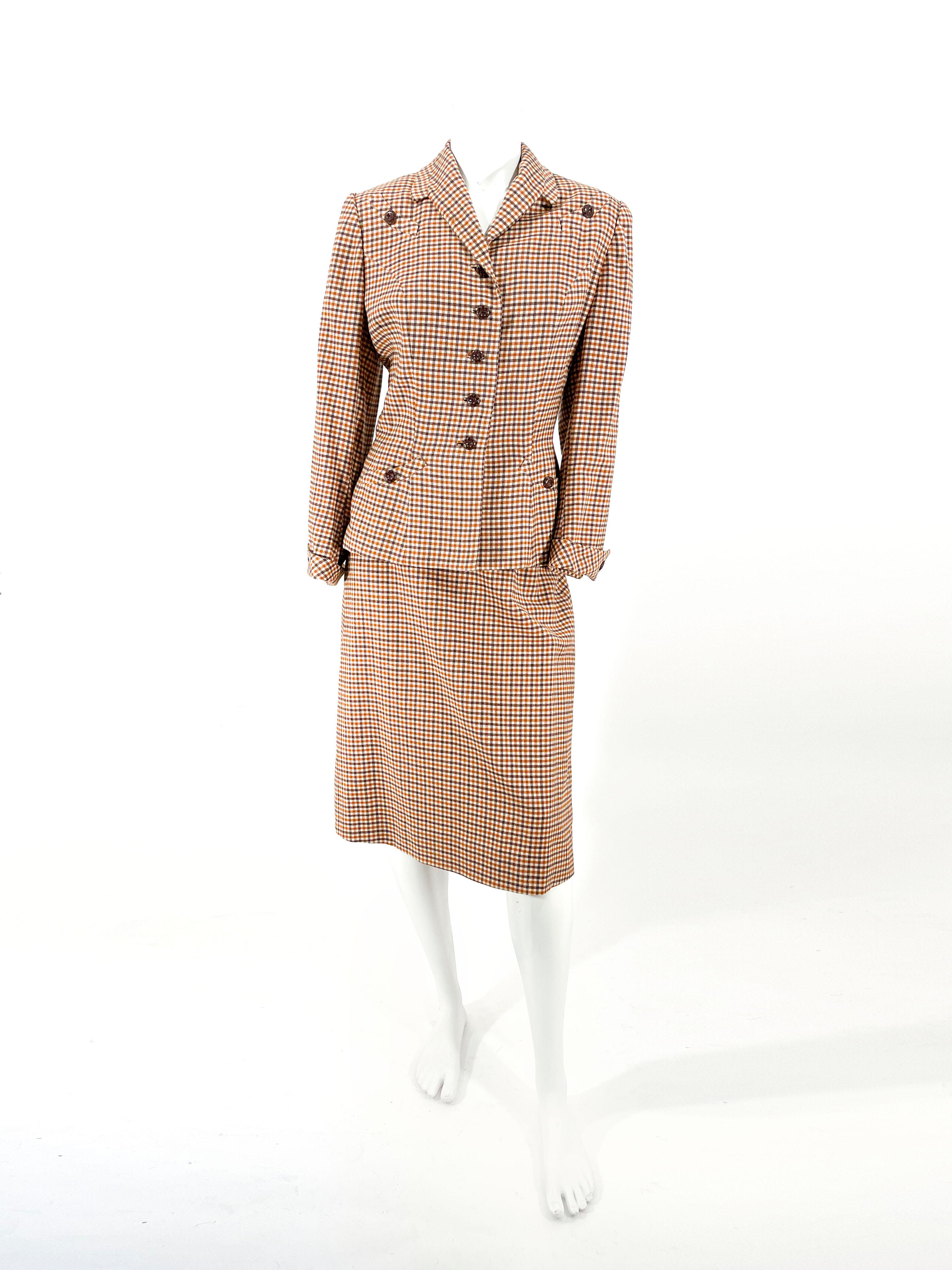 1940er karierter Wollanzug Damen im Angebot