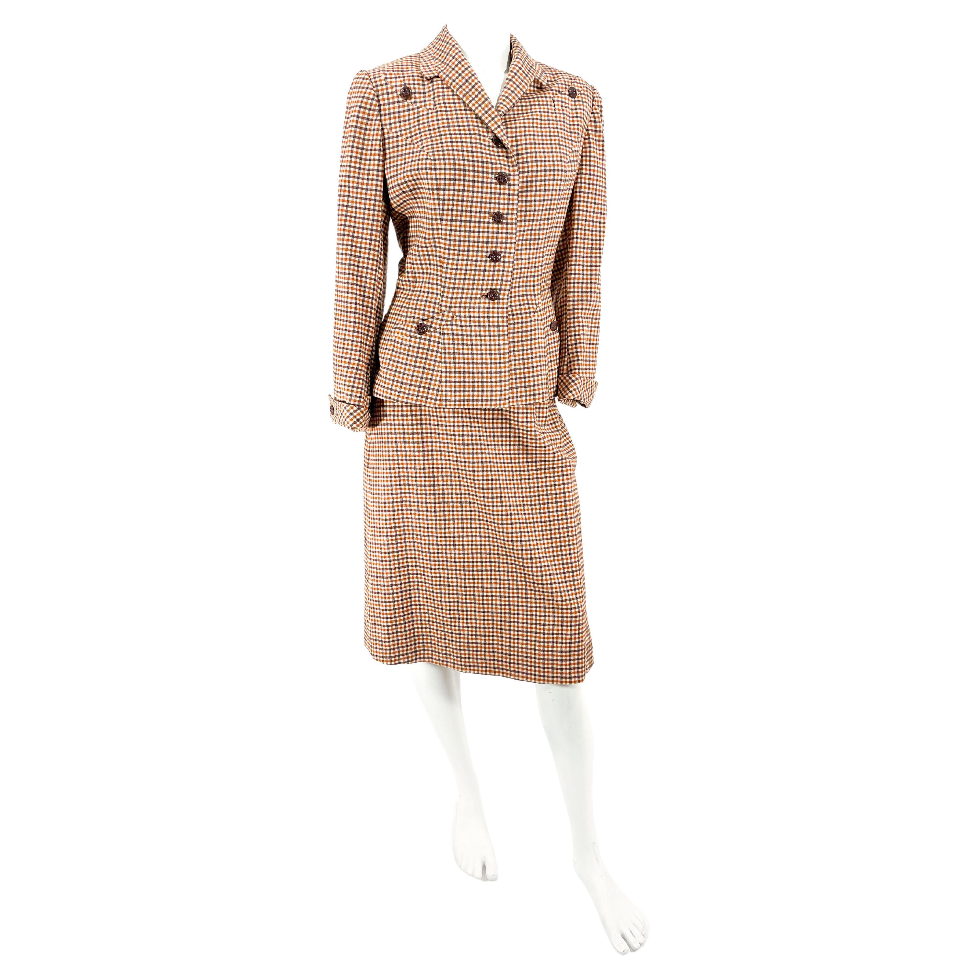 Costume en laine à carreaux des années 1940 en vente