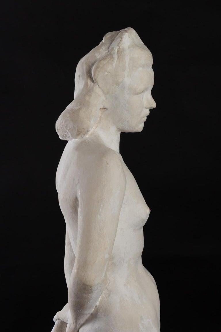 French 1940s Plaster Sculpture from R. Espinasse, Woman Standing For Sale