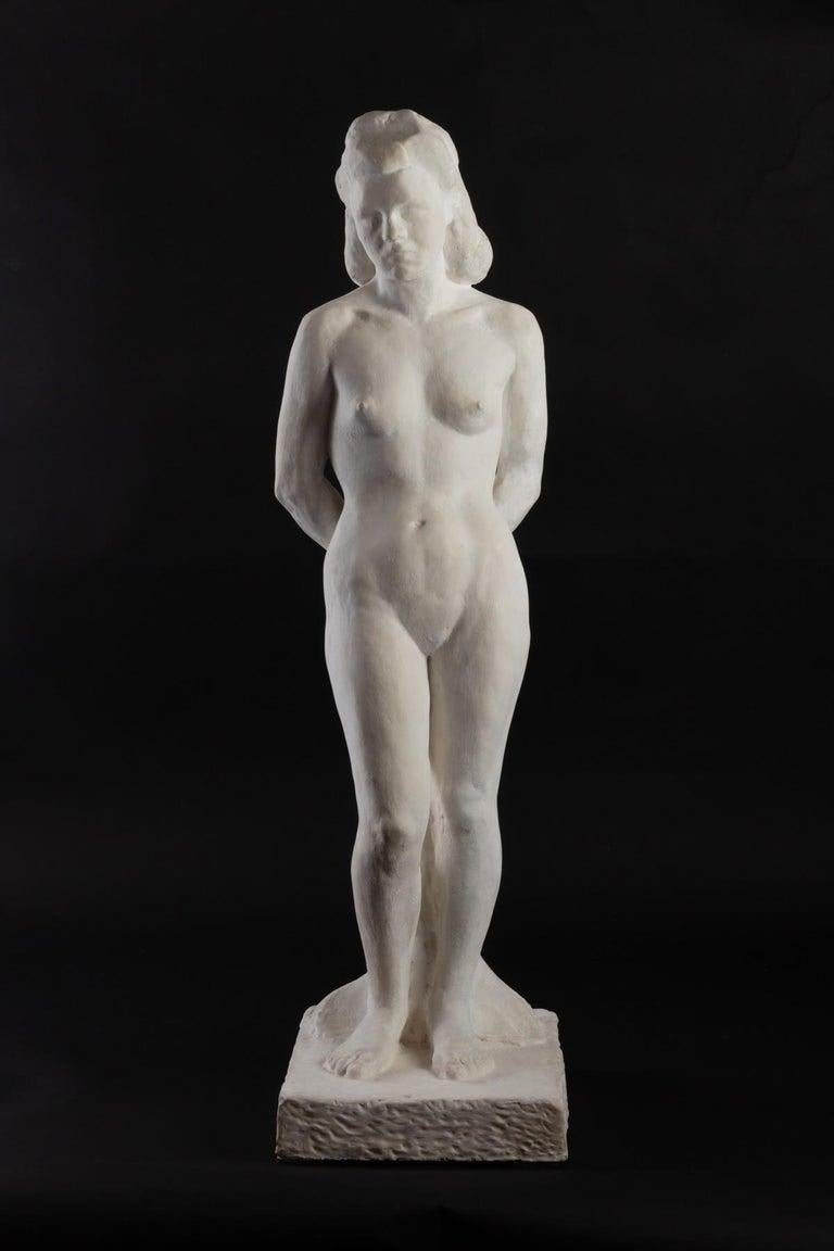 1940s Plaster Sculpture from R. Espinasse, Woman Standing For Sale 2