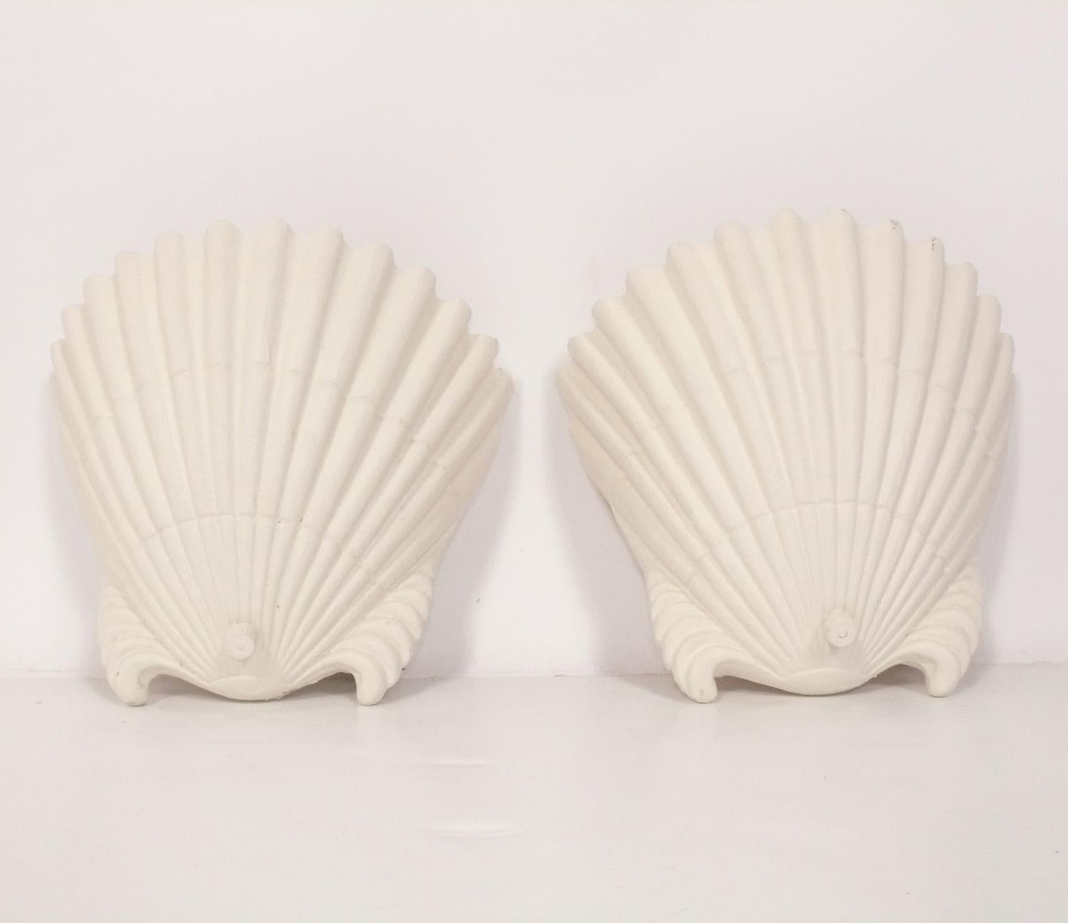 Hollywood Regency 1940s Plaster Shell Sconces Style of Diego Giacometti for Jean Michel Frank For Sale