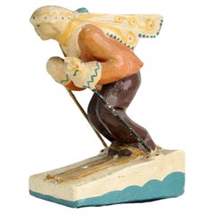 1940s plaster snow skier desk top sculpture
