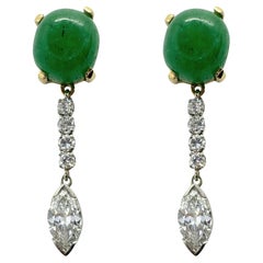 Vintage 1940's Platinum and 18k Diamond and Cabochon Emerald Earrings