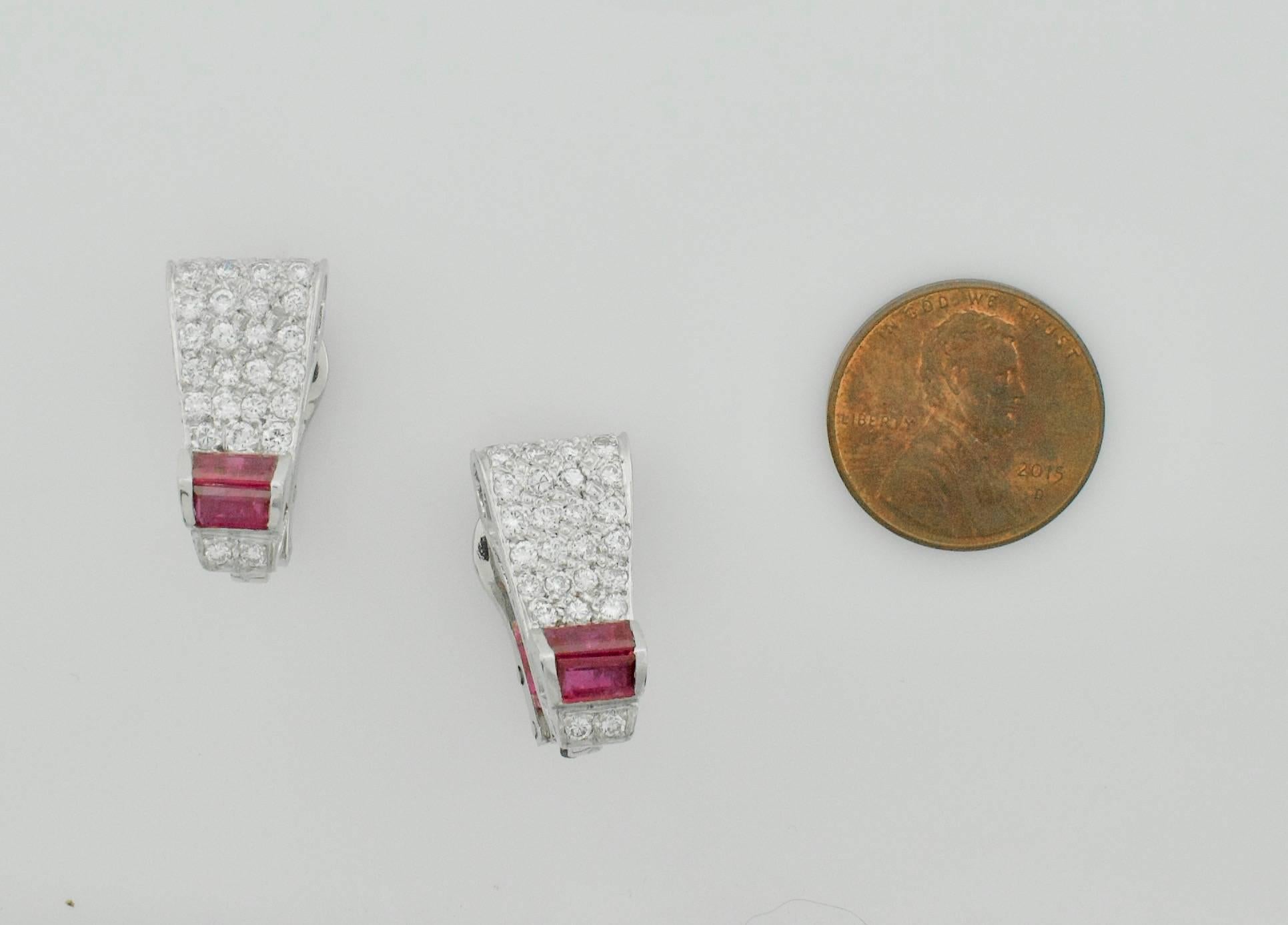Exquisite 1940s Platinum & Gold Ruby and Diamond Earrings – Rare & Handcrafted For Sale 1