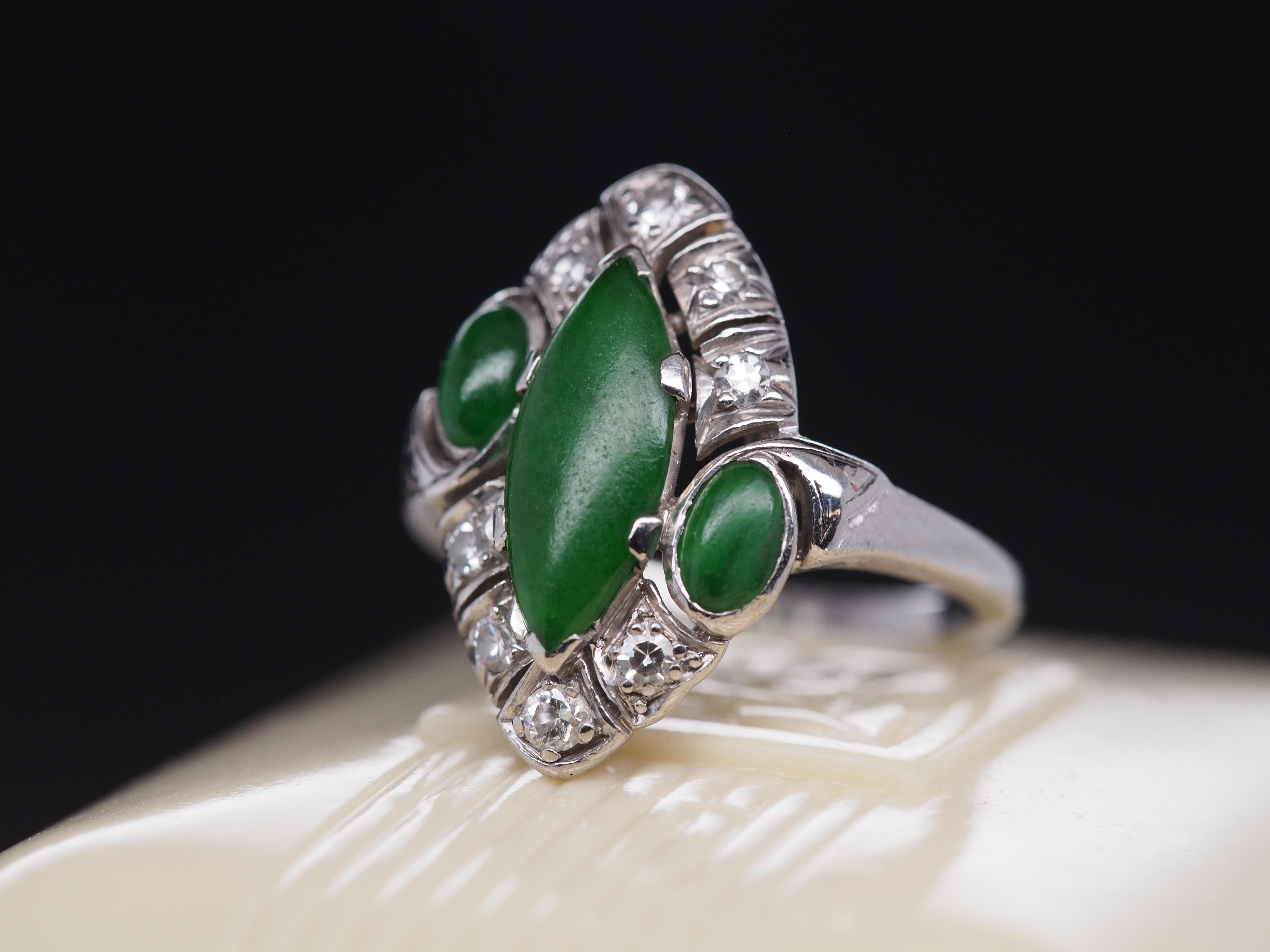 Women's or Men's 1940s Platinum Art Deco Jade and Diamond Ring For Sale
