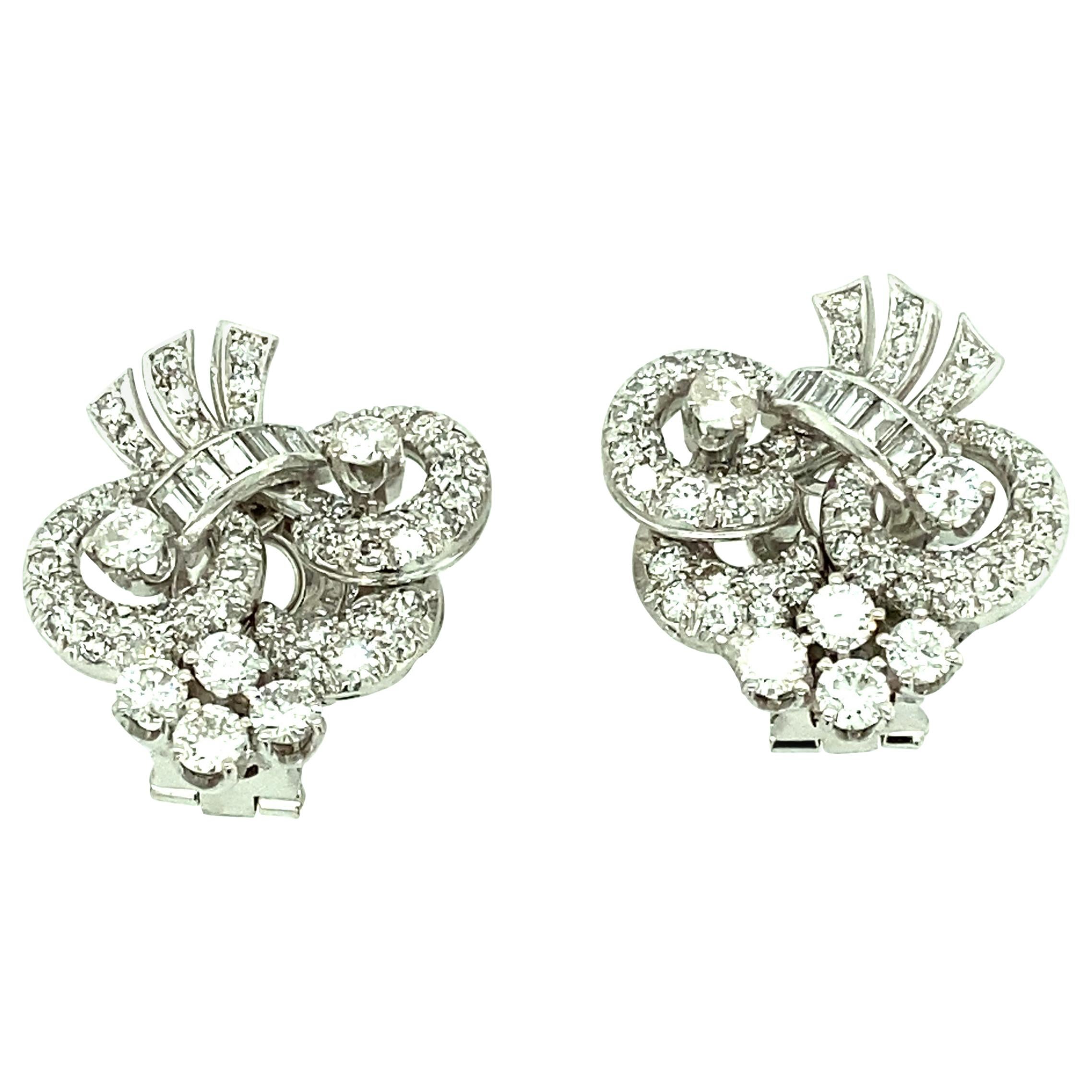 Old European Cut Diamond Platinum Halo Stud ClipOn Earrings For Sale