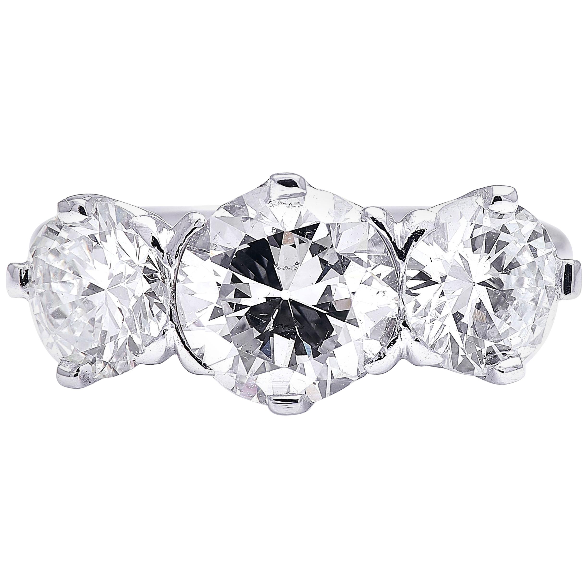 1940s, Platinum, Diamond Three-Stone Engagement Ring For Sale