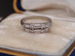 1940s Platinum Double Row Baguette and Transitional Round Wedding Band