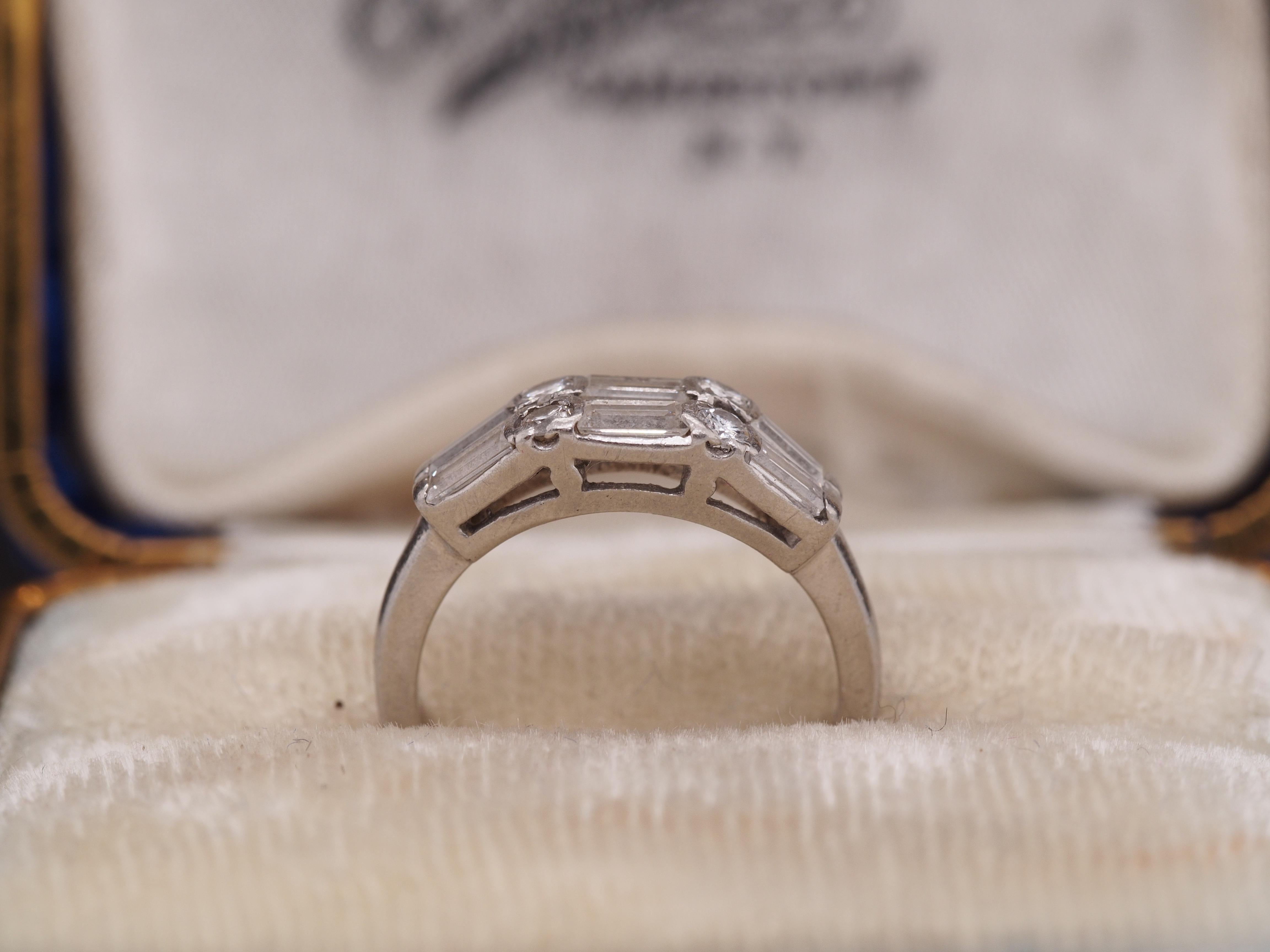 Art Deco 1940s Platinum Double Row Baguette and Transitional Round Wedding Band For Sale