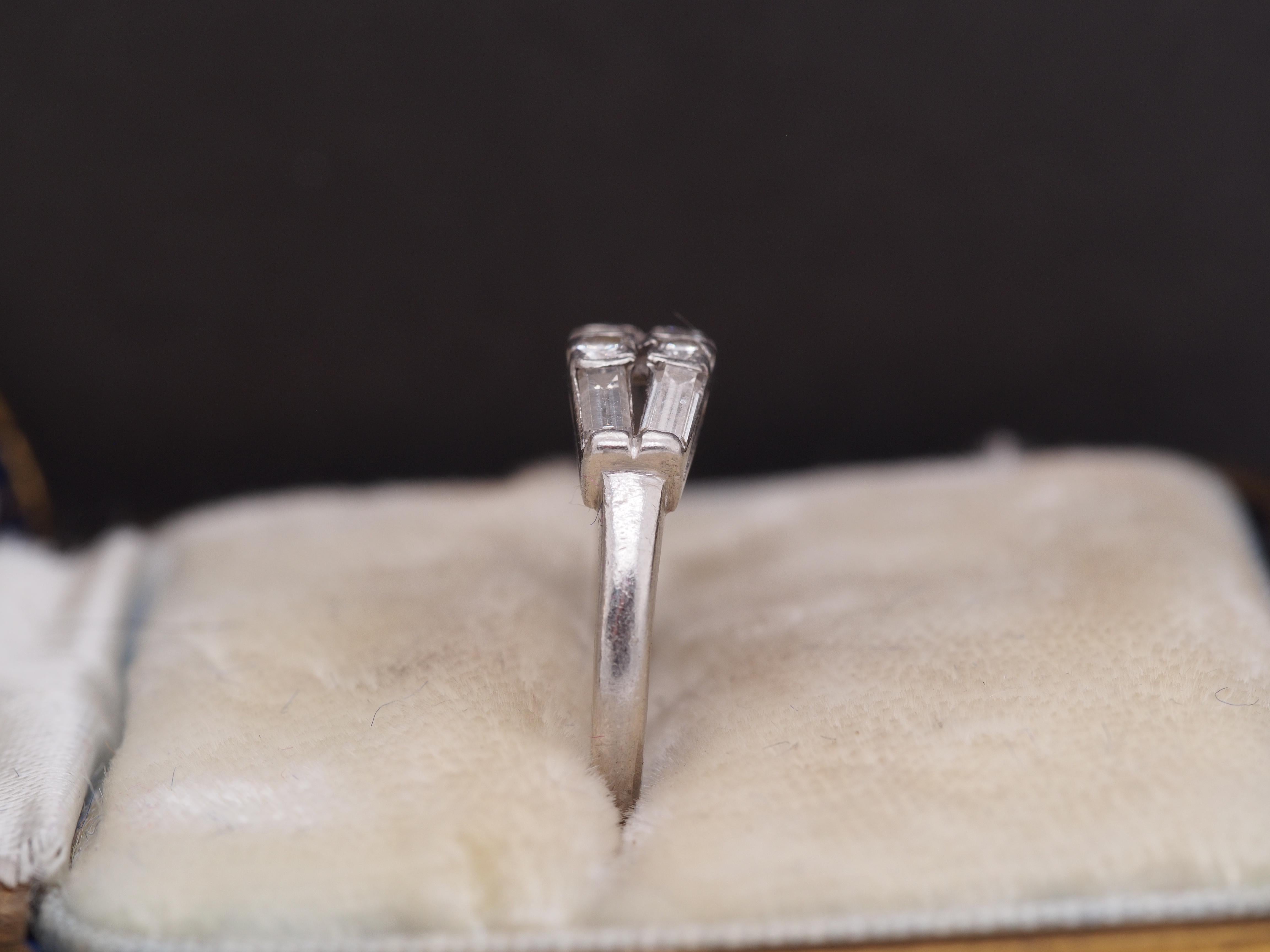 Baguette Cut 1940s Platinum Double Row Baguette and Transitional Round Wedding Band For Sale