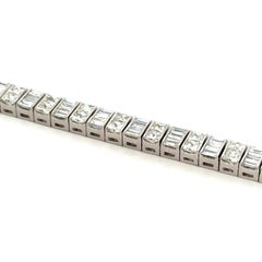 1940s Platinum French Cut & Baguette Diamond Tennis Bracelet 10 Carats 34 Grams