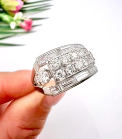 1940s Platinum, Rectangular 2 Carat Baguette Edge Diamond Tank Cocktail Ring