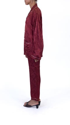 1940S Plaza Kobe Burgundy Rayon Jacquard Mens Pajamas