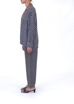 1940S Pleetway Navy Blue Cold Rayon Paisley Print Mens Pajamas