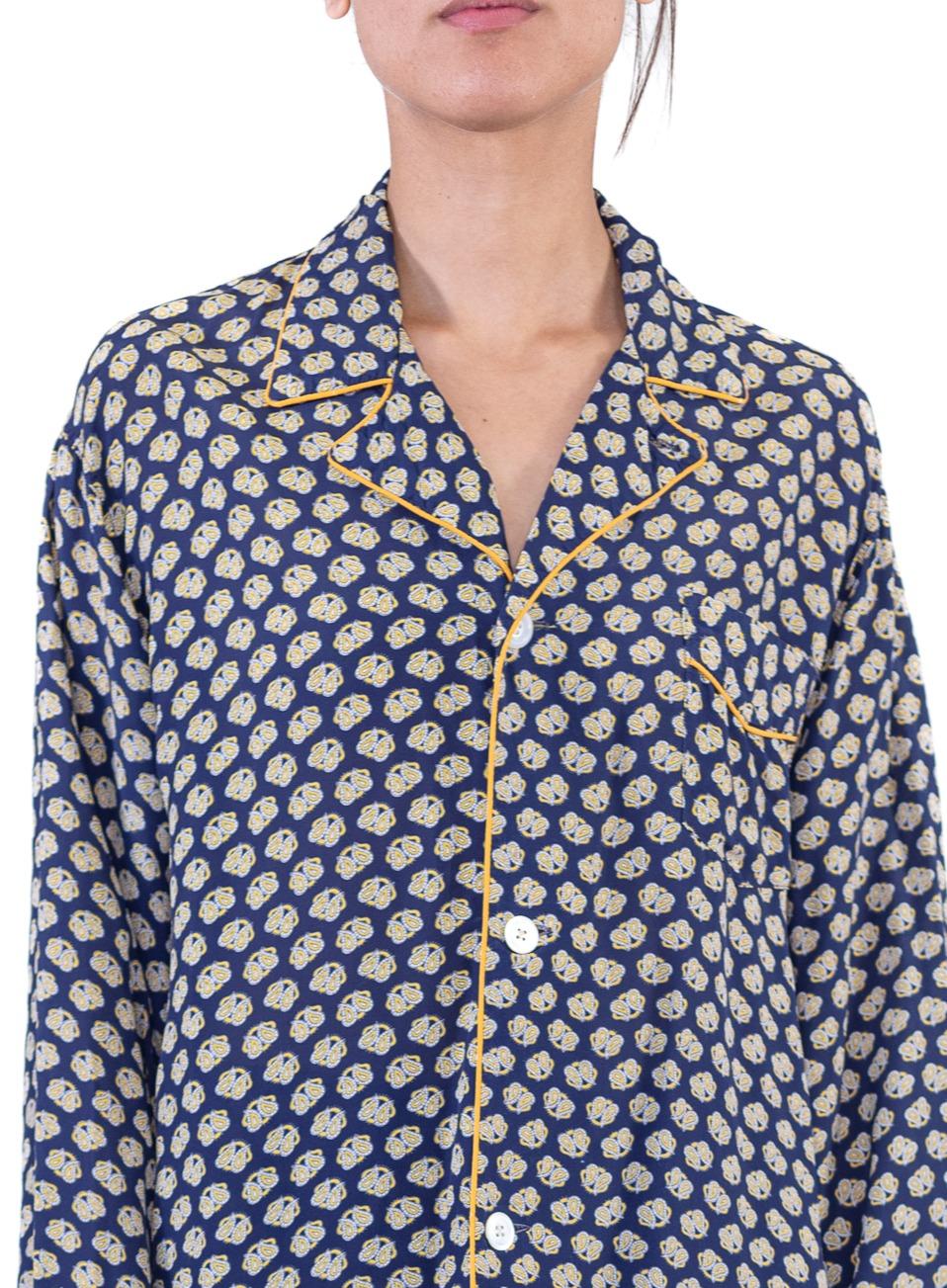 1940S Pleetway Navy Blue Cold Rayon Paisley Print Mens Pajamas 1