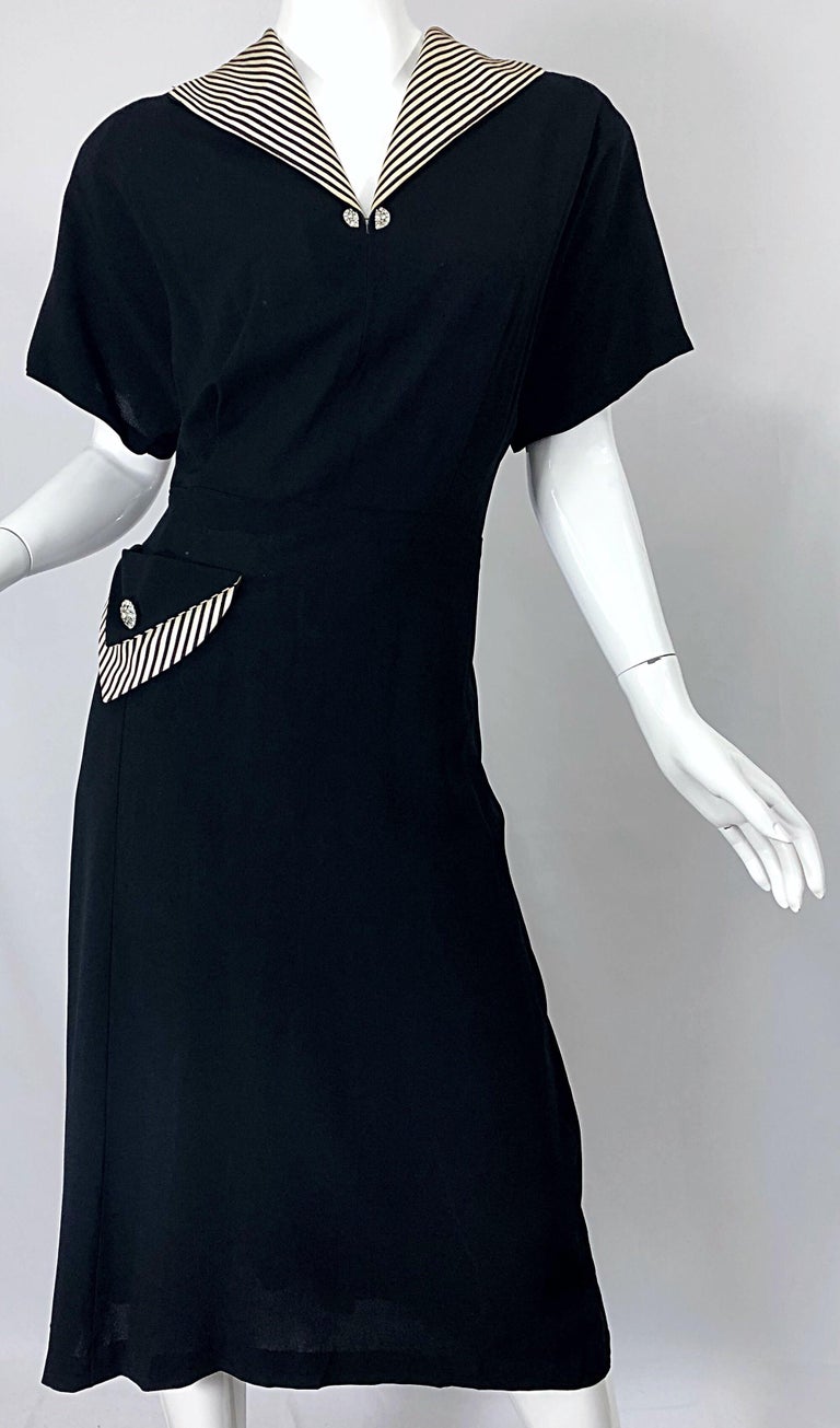 1940s Plus Size 20 / 22 Black and White Crepe Rhinestone 40s Dress and Jacket 6