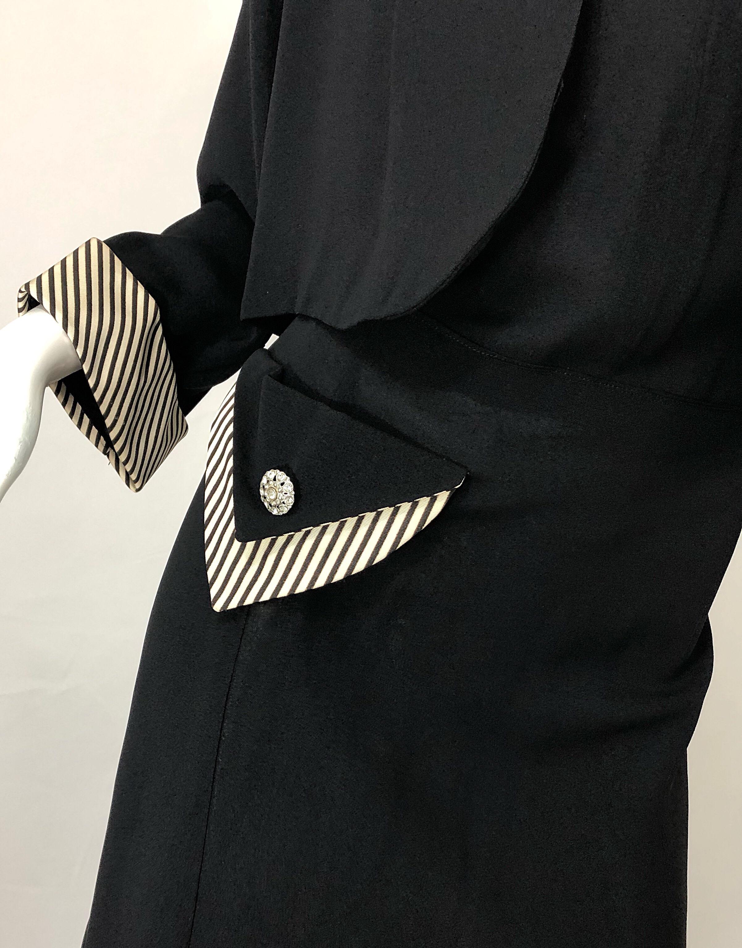 1940s Plus Size 20 / 22 Black and White Crepe Rhinestone 40s Dress and Jacket For Sale 4