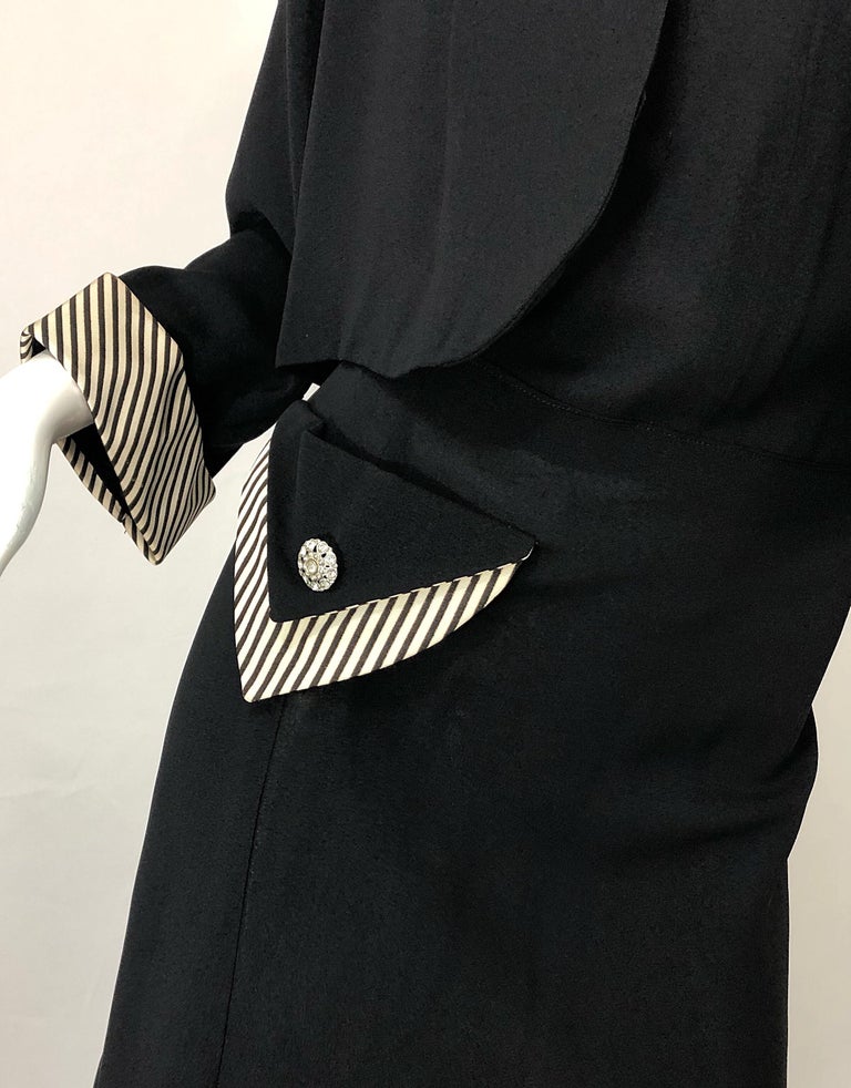 1940s Plus Size 20 / 22 Black and White Crepe Rhinestone 40s Dress and Jacket 7
