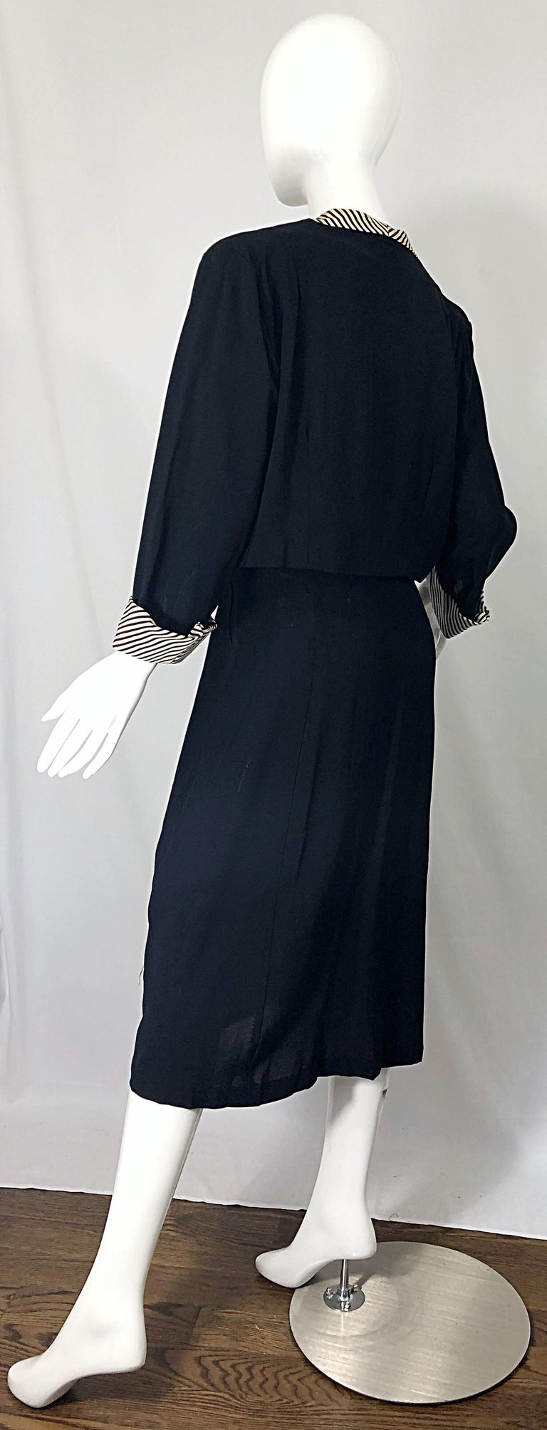 1940s Plus Size 20 / 22 Black and White Crepe Rhinestone 40s Dress and Jacket 8