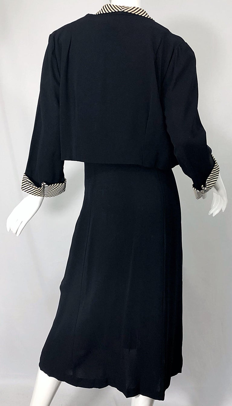 1940s Plus Size 20 / 22 Black and White Crepe Rhinestone 40s Dress and Jacket 12