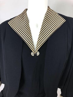 1940s Plus Size 20 / 22 Black and White Crepe Rhinestone 40s Dress and Jacket