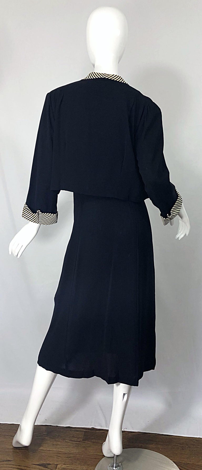 1940s Plus Size 20 / 22 Black and White Crepe Rhinestone 40s Dress and Jacket 1