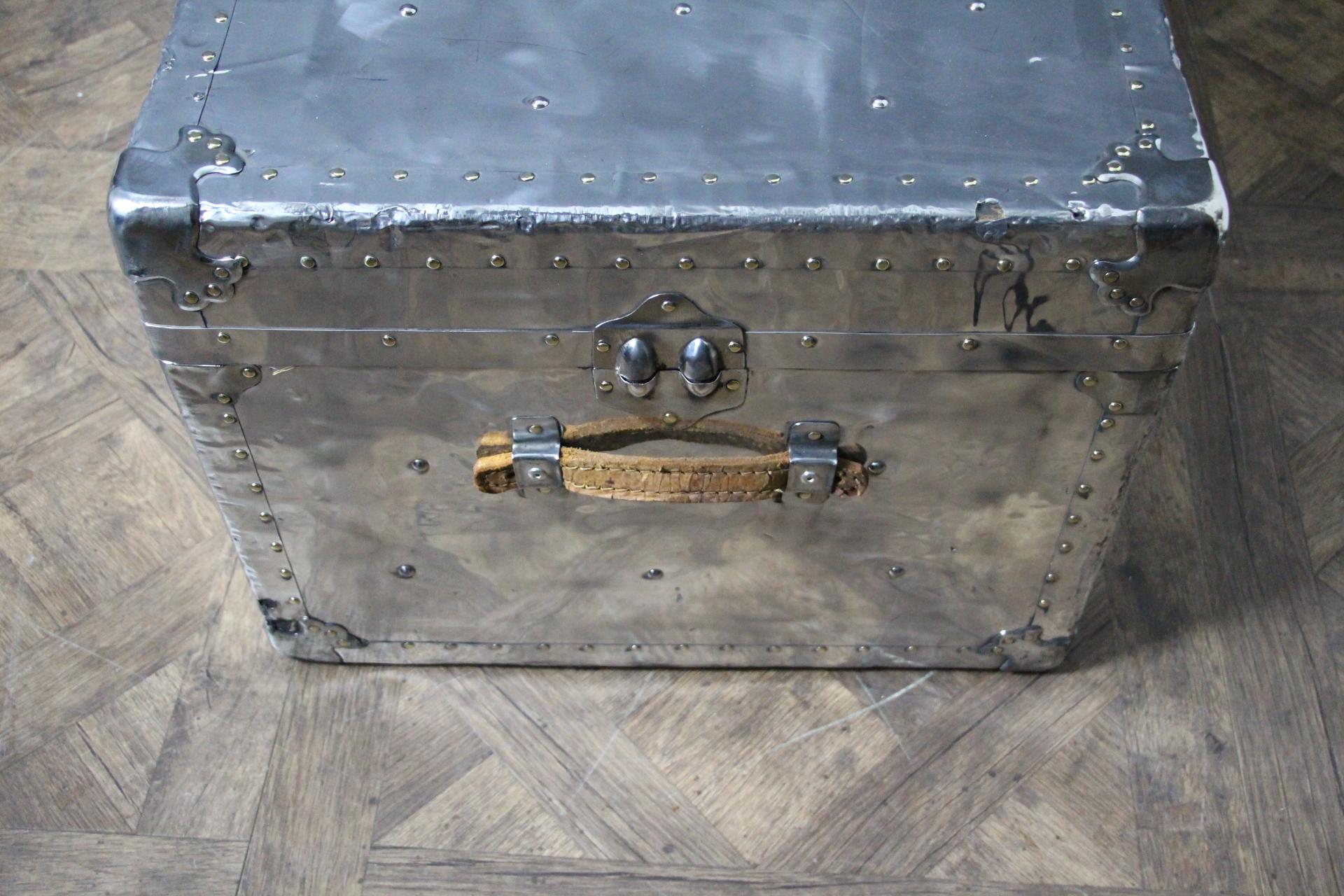 1940s Polished Aluminum Steamer Trunk, Aluminum Trunk 4